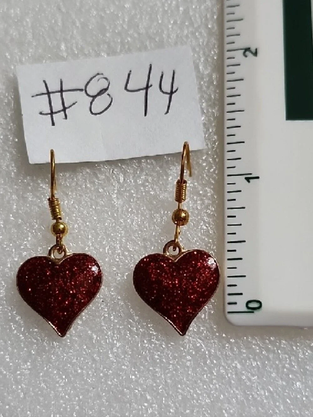 Hand Crafted Red Glitter Heart Drop Earrings with Gold Hooks